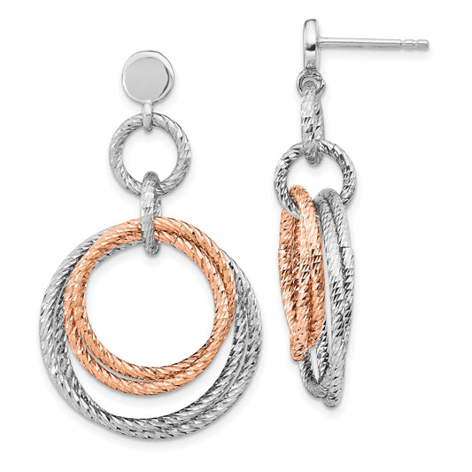 Sterling Silver Rose Gold Plated Rh D/C Post Dangle Earring
