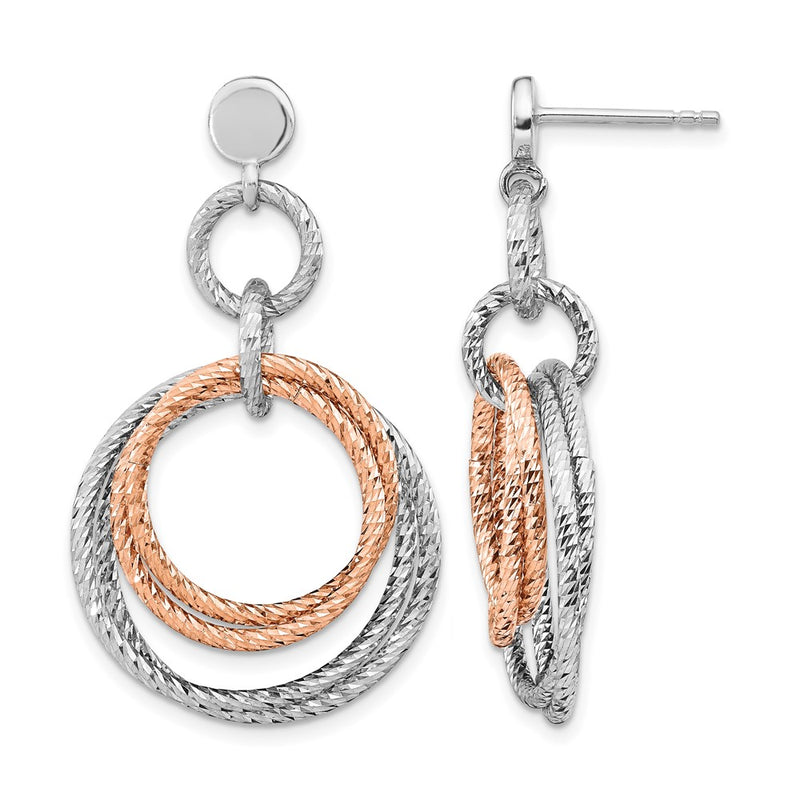 Sterling Silver Rose Gold Plated Rh D/C Post Dangle Earring