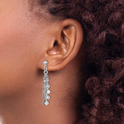 Sterling Silver Rhodium Plated Post Dangle Earrings