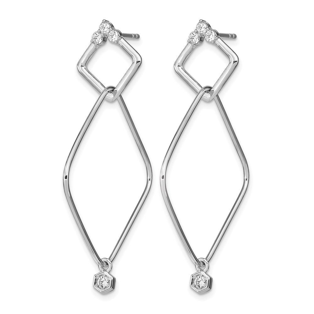 Sterling Silver Rhodium Plated Cz Geometric Post Dangle Earrings