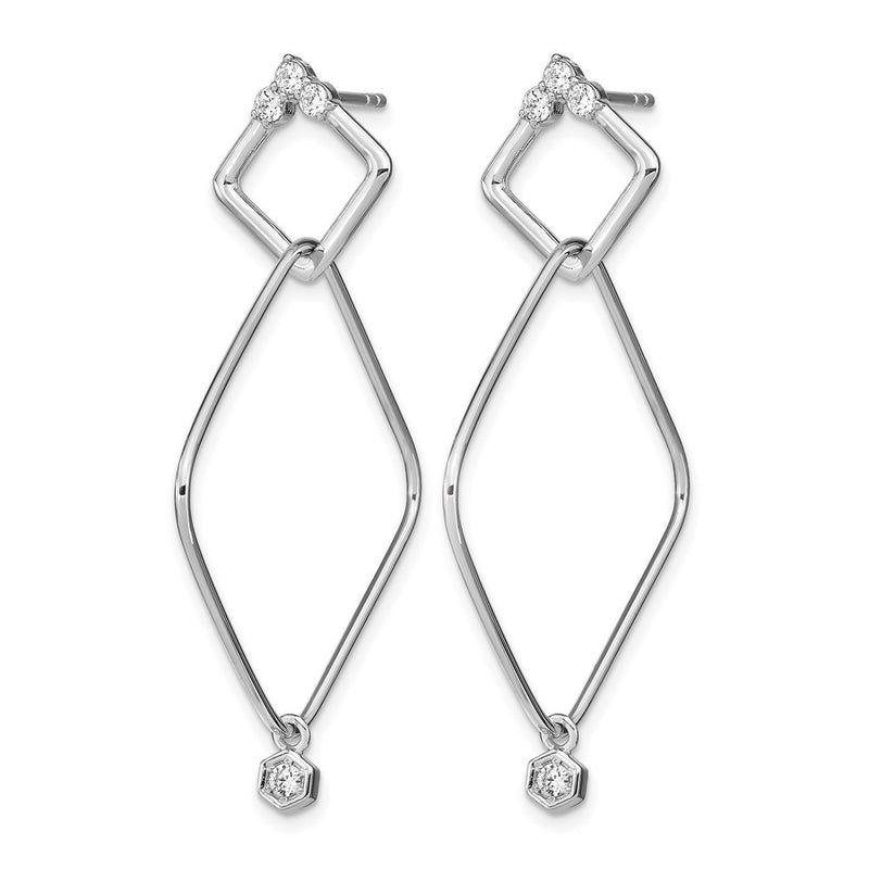 Sterling Silver Rhodium Plated Cz Geometric Post Dangle Earrings