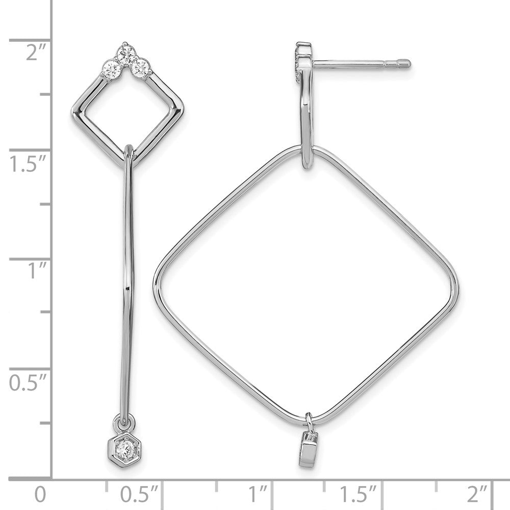 Sterling Silver Rhodium Plated Cz Geometric Post Dangle Earrings