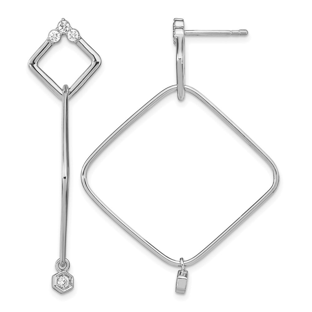 Sterling Silver Rhodium Plated Cz Geometric Post Dangle Earrings