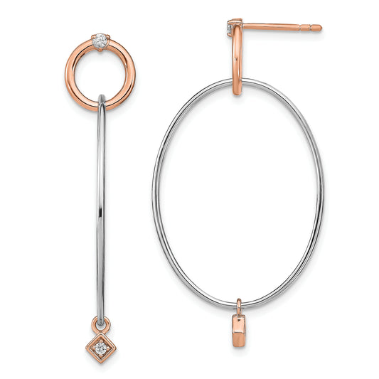 Sterling Silver Rose Gold Plated Rhd Plat Cz Post Dangle Earrings