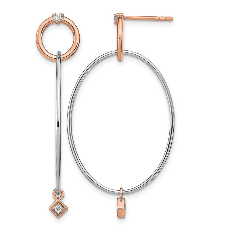 Sterling Silver Rose Gold Plated Rhd Plat Cz Post Dangle Earrings