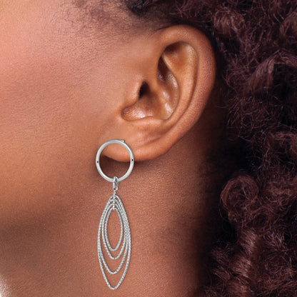 Sterling Silver Rhodium Plated Post Dangle Earrings