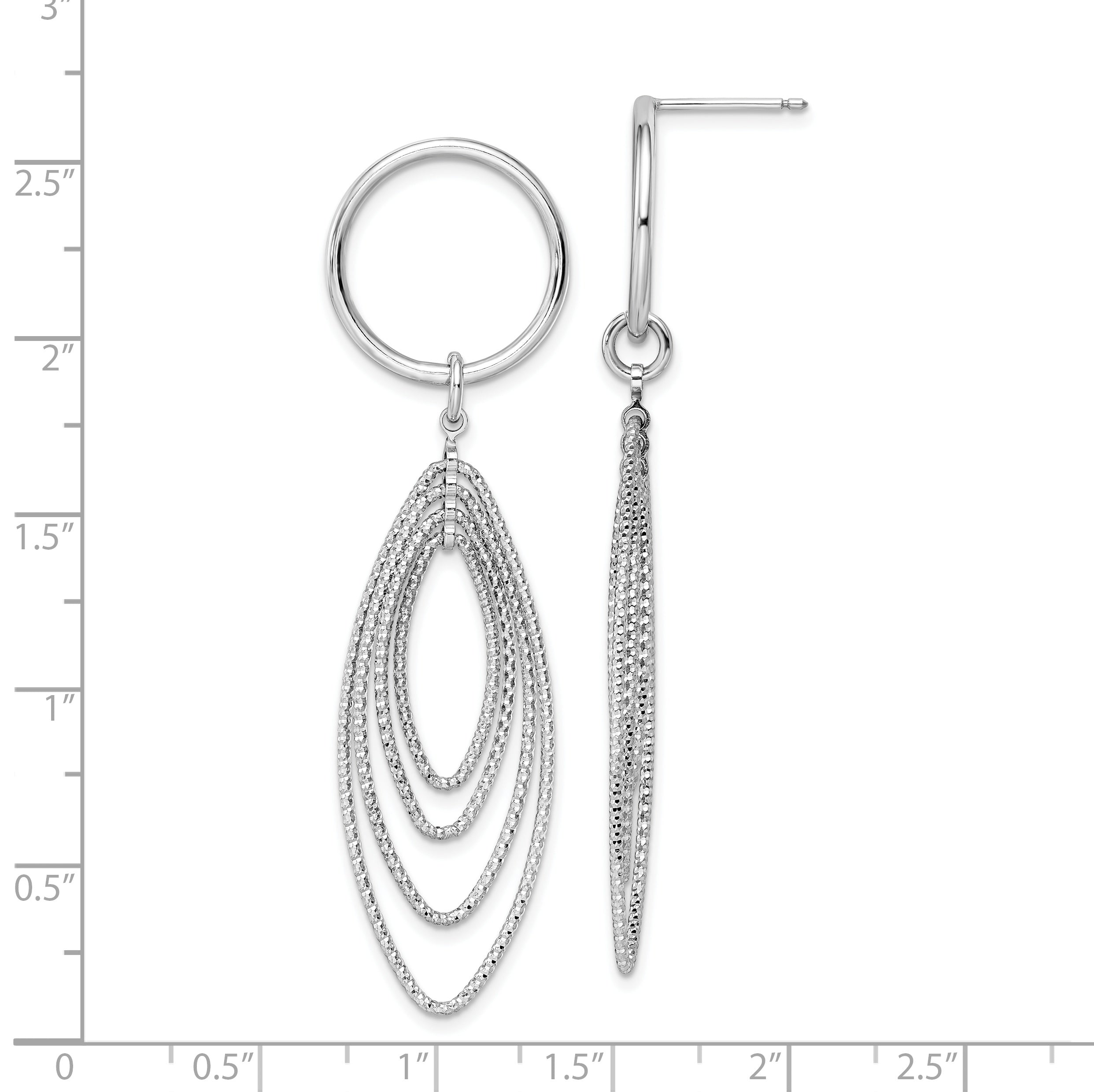 Sterling Silver Rhodium Plated Post Dangle Earrings