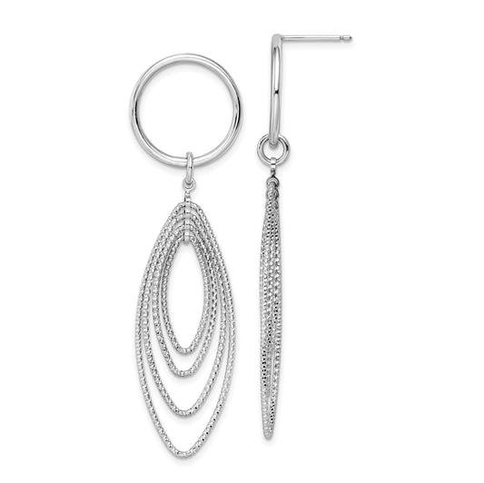 Sterling Silver Rhodium Plated Post Dangle Earrings