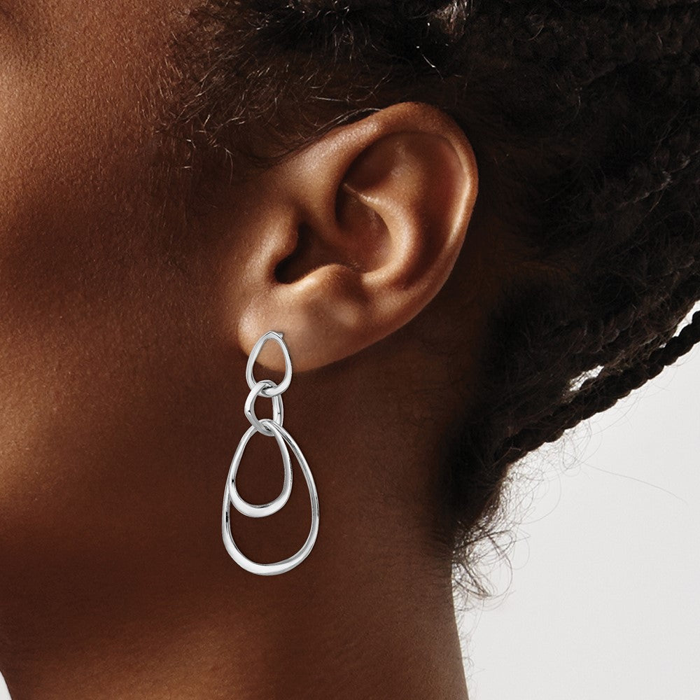 Sterling Silver Rhodium Plated Polished Post Dangle Earrings