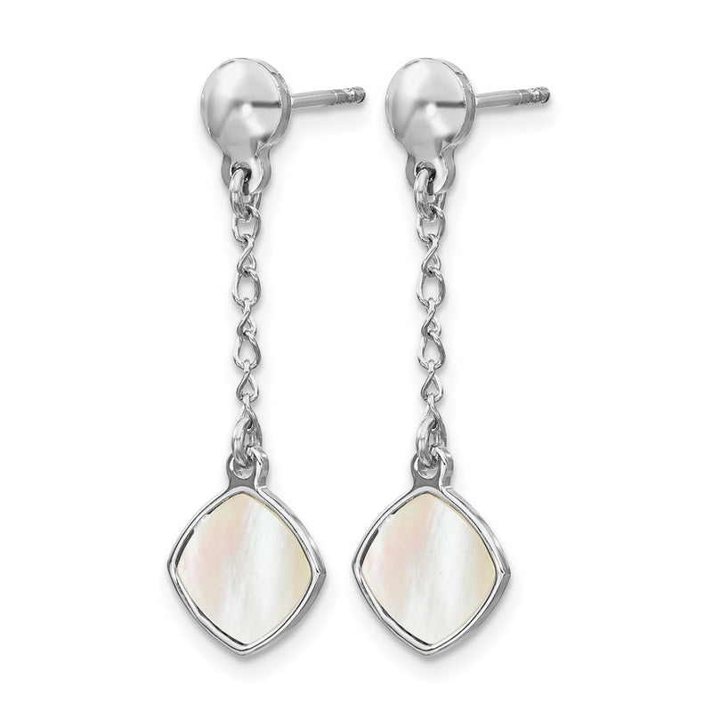 Sterling Silver Rhodium Plated Mother Of Pearl Post Dangle Earring