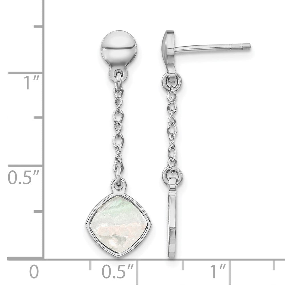 Sterling Silver Rhodium Plated Mother Of Pearl Post Dangle Earring