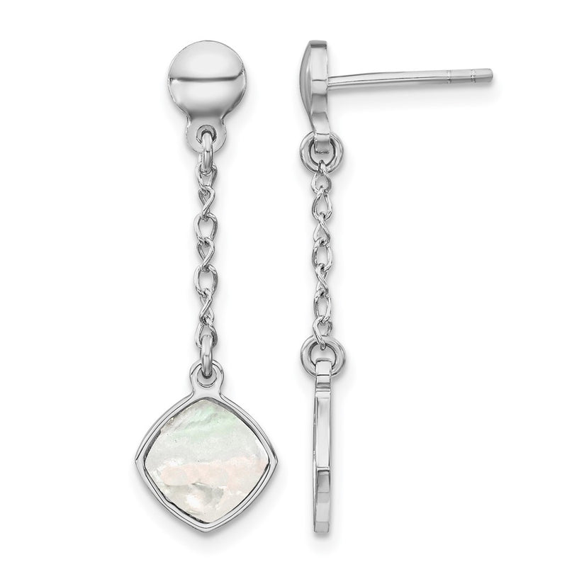Sterling Silver Rhodium Plated Mother Of Pearl Post Dangle Earring