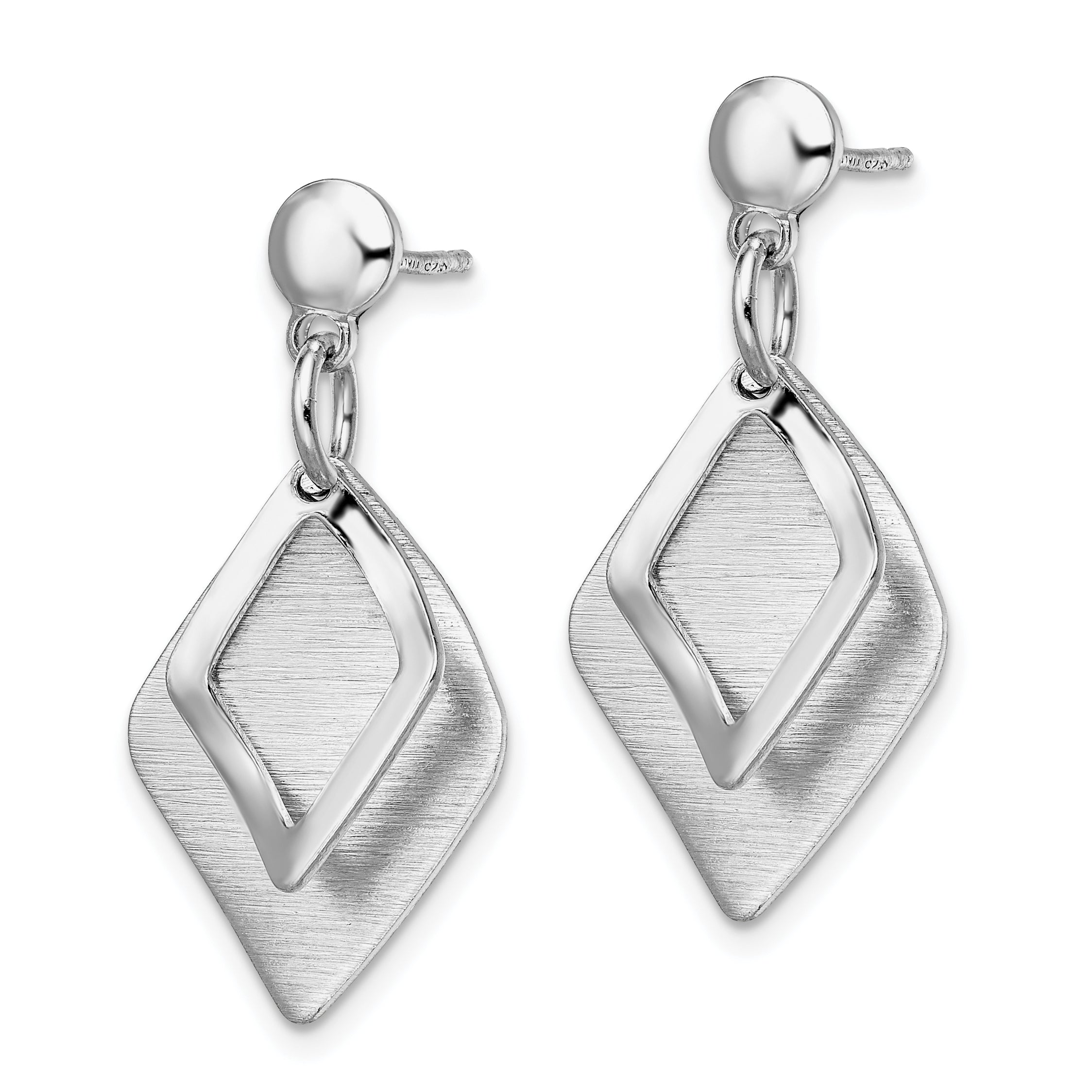Sterling Silver Radiant Essence Rho Pla Brush Post Dangle Earrings