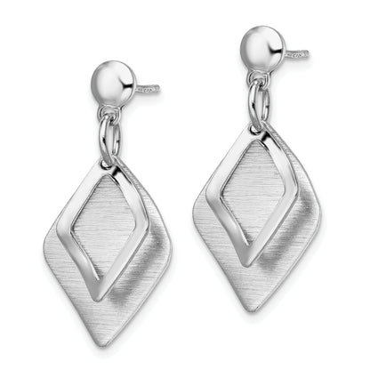 Sterling Silver Radiant Essence Rho Pla Brush Post Dangle Earrings