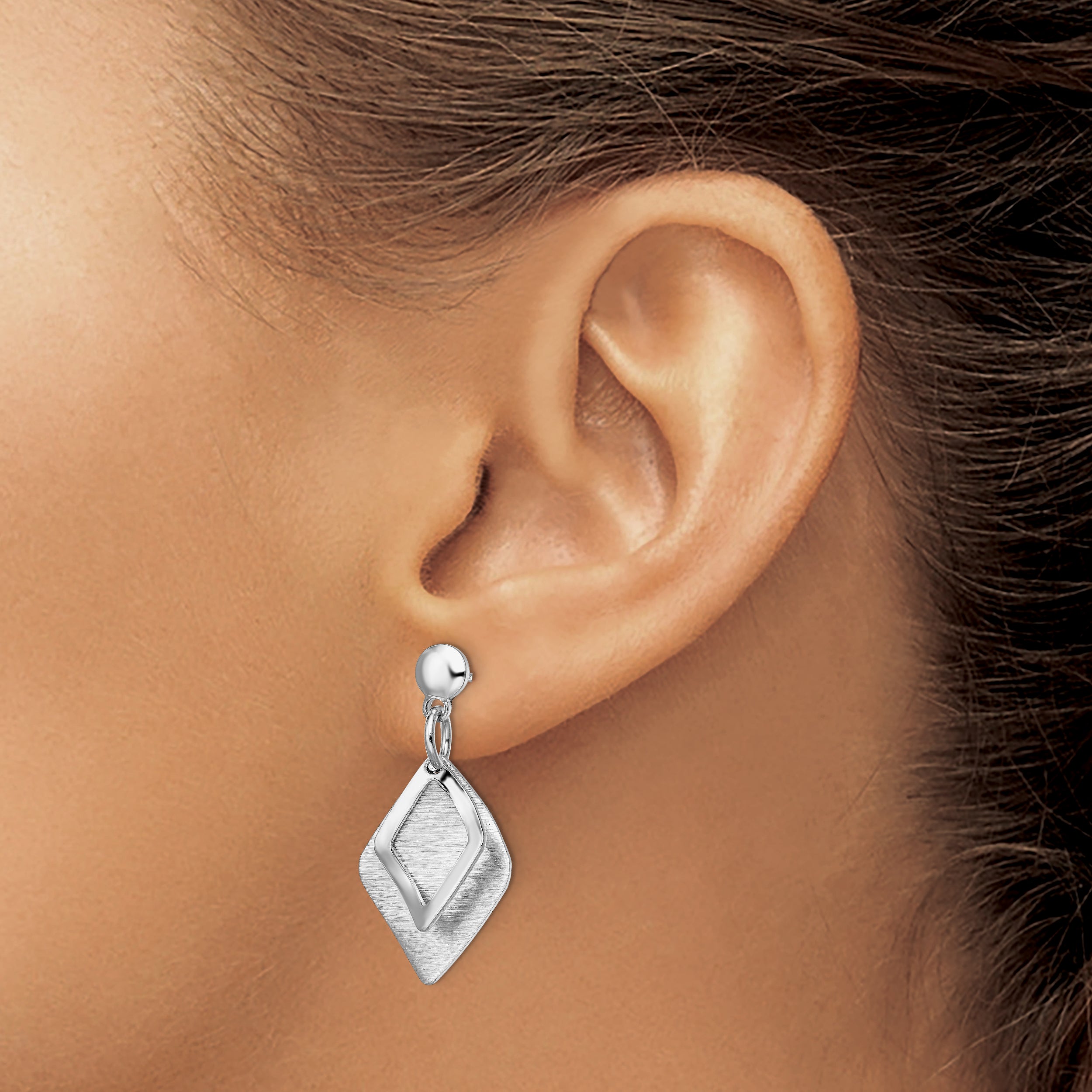 Sterling Silver Radiant Essence Rho Pla Brush Post Dangle Earrings