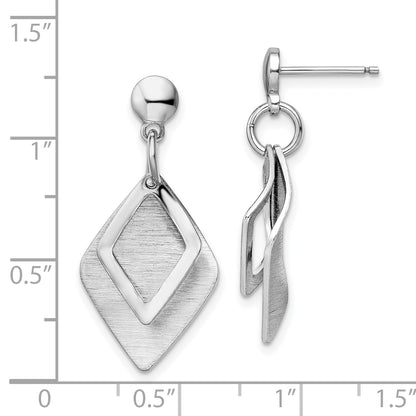 Sterling Silver Radiant Essence Rho Pla Brush Post Dangle Earrings