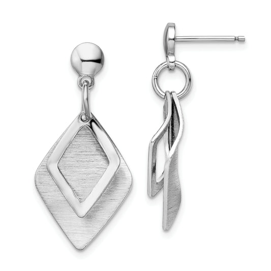 Sterling Silver Radiant Essence Rho Pla Brush Post Dangle Earrings