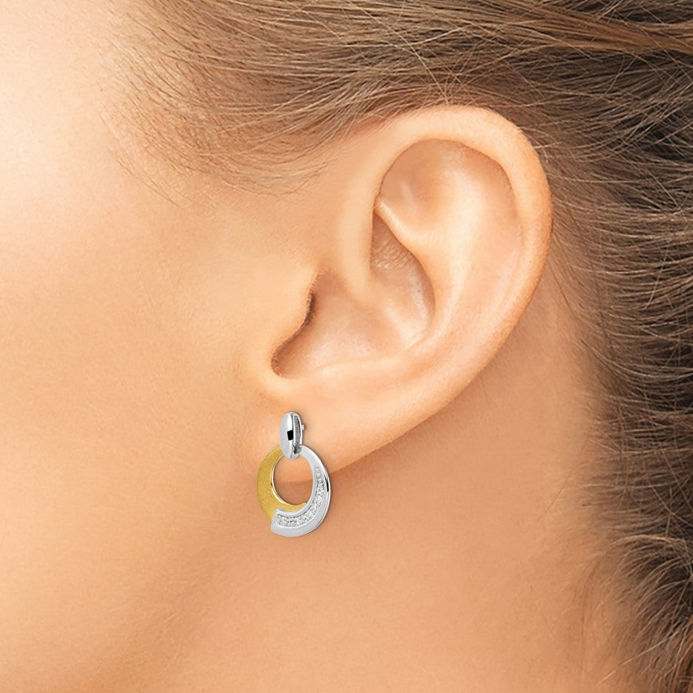 Gold Plated Sterling Silver Rh P And Cz Brushed Dangle Earrings