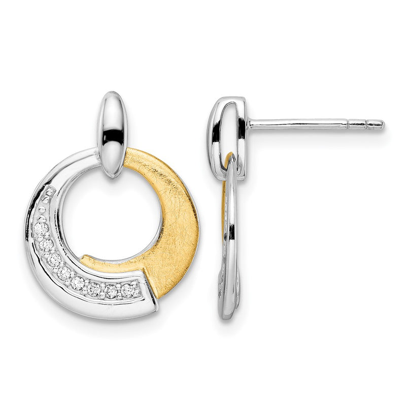 Gold Plated Sterling Silver Rh P And Cz Brushed Dangle Earrings