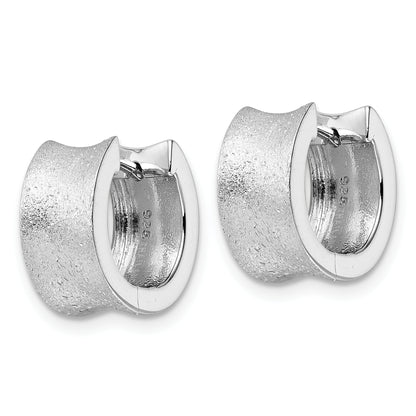 Sterling Silver Rhod Plated D/C Brushed Huggie Hoop Earrings