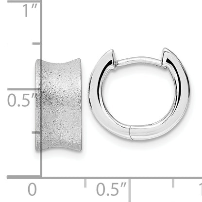 Sterling Silver Rhod Plated D/C Brushed Huggie Hoop Earrings
