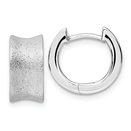 Sterling Silver Rhod Plated D/C Brushed Huggie Hoop Earrings