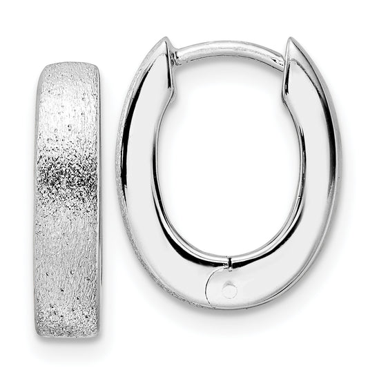 Sterling Silver Radiant Essence Ss Rhod Plated D/C Brushed Oval Hoop Earrings