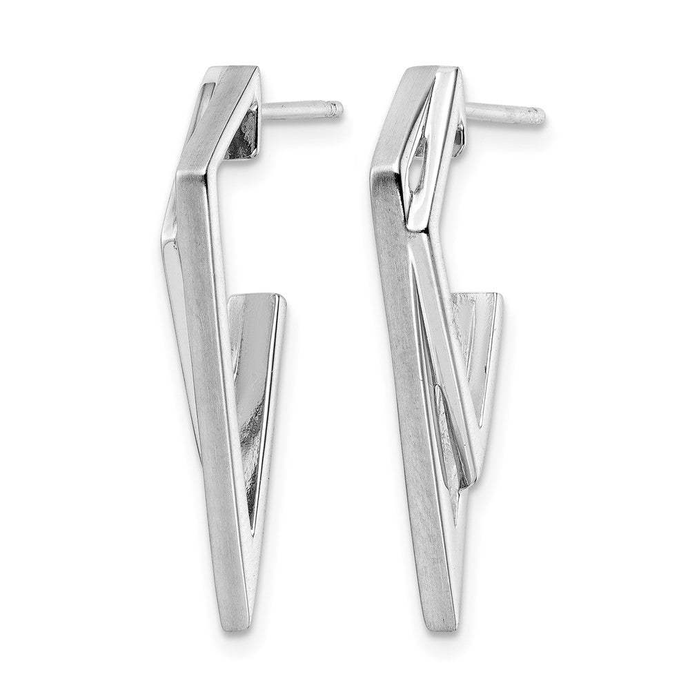Sterling Silver Rhod Plated Polished And Brushed Dangle Earrings