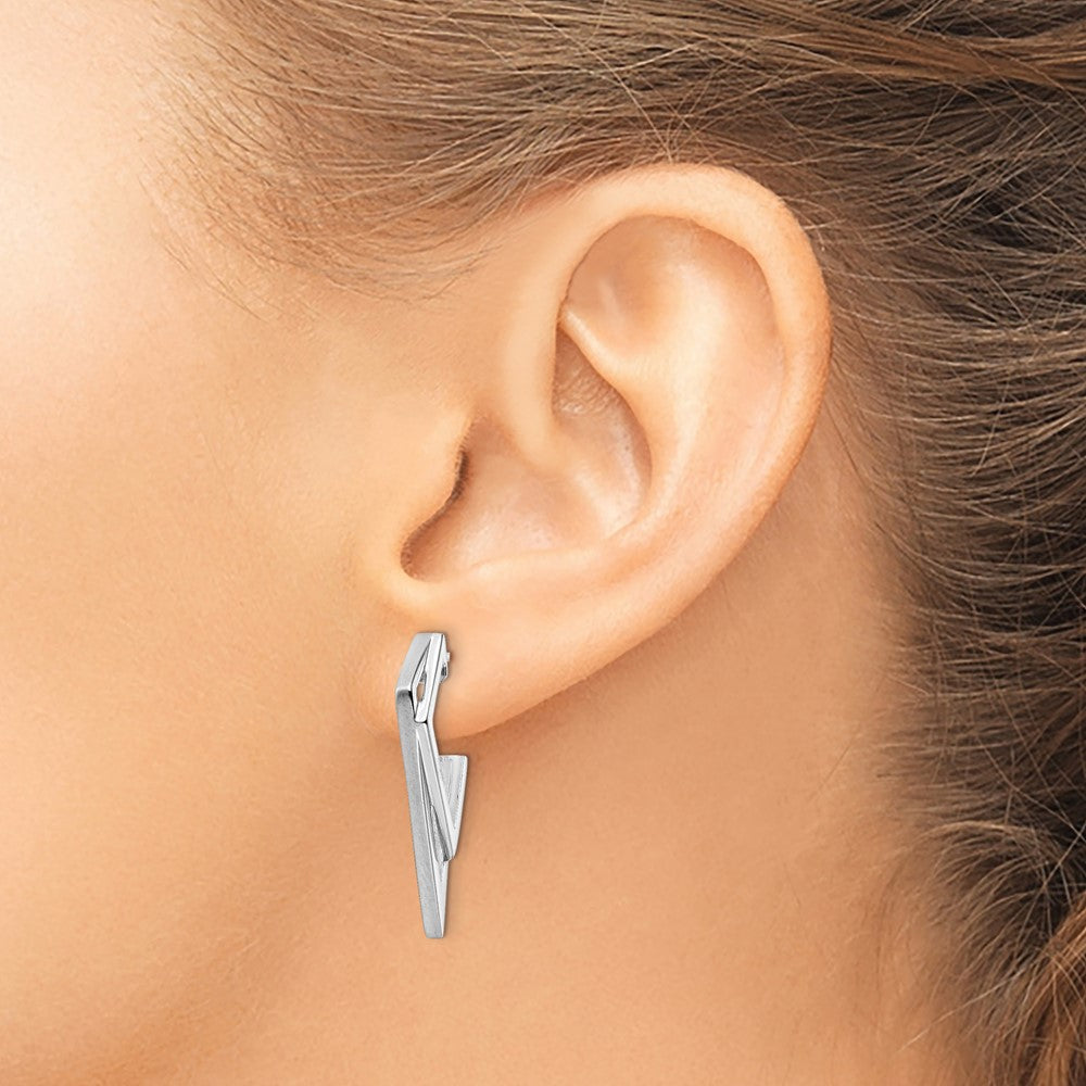 Sterling Silver Rhod Plated Polished And Brushed Dangle Earrings