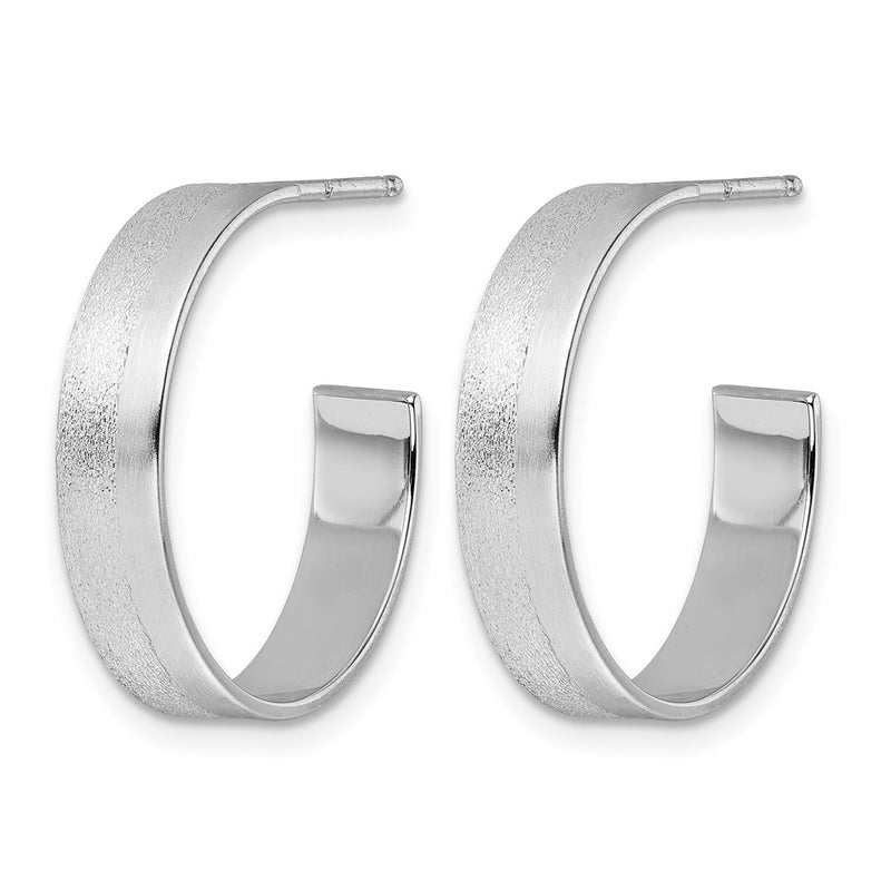 Sterling Silver Radiant Essence Ss Rhod Plated Brushed C Hoop Earrings