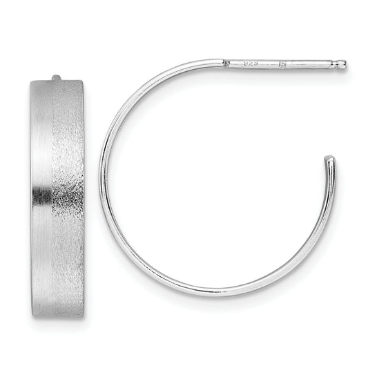 Sterling Silver Radiant Essence Ss Rhod Plated Brushed C Hoop Earrings