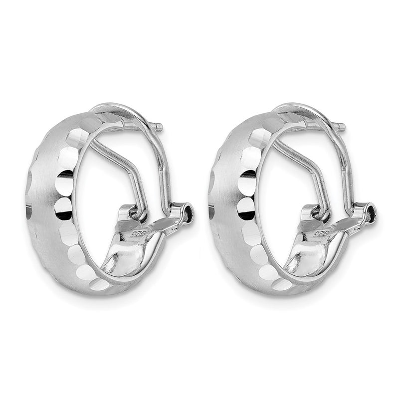 Sterling Silver Radiant Essence Ss Rhod Plated Brushed D/C Omega Back Earrings