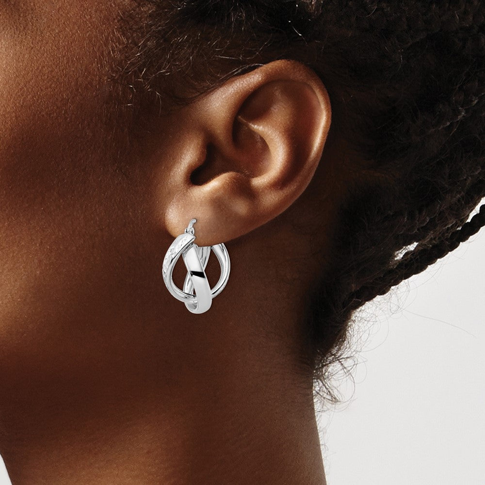 Sterling Silver Rhod Plated Polished D/C Hoop Earrings