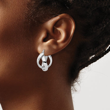 Sterling Silver Rhod Plated Polished D/C Hoop Earrings