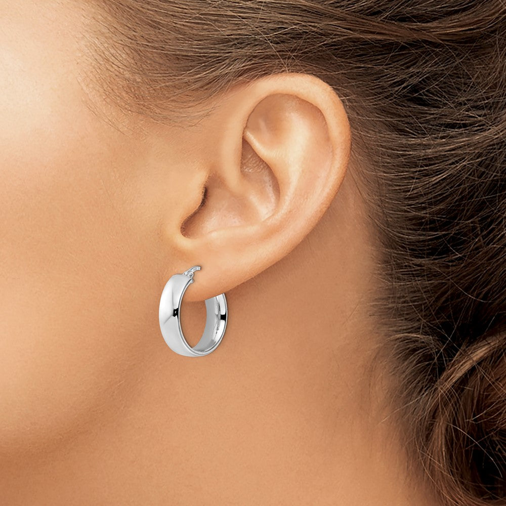 Sterling Silver Rhod Plated Polished Hoop Earrings