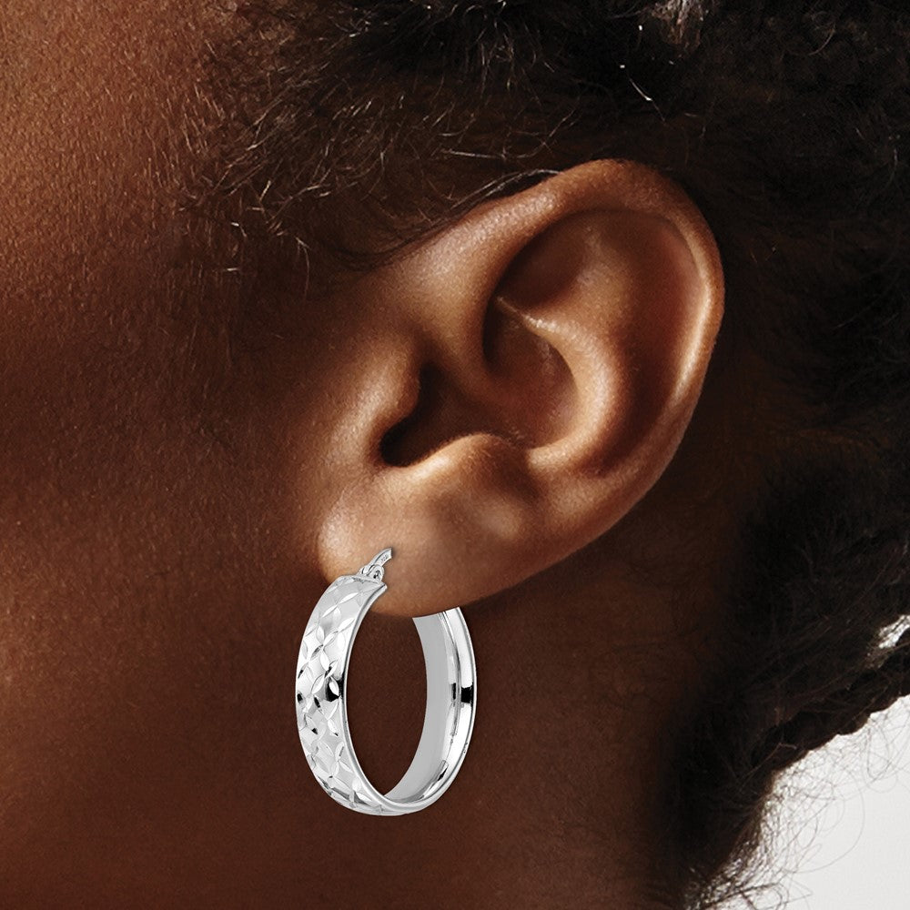 Sterling Silver Rhod Plated Polished D/C Hoop Earrings