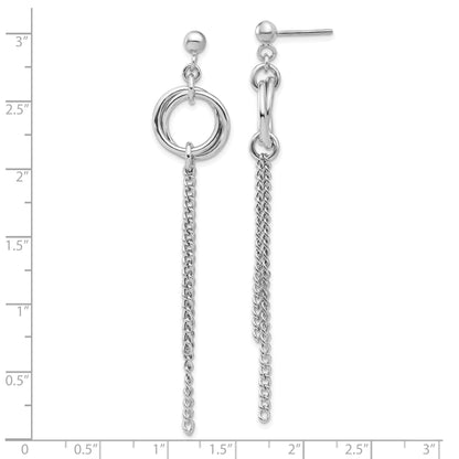 Sterling Silver Rh Plated Polished Circle Drop Chain Post Earrings
