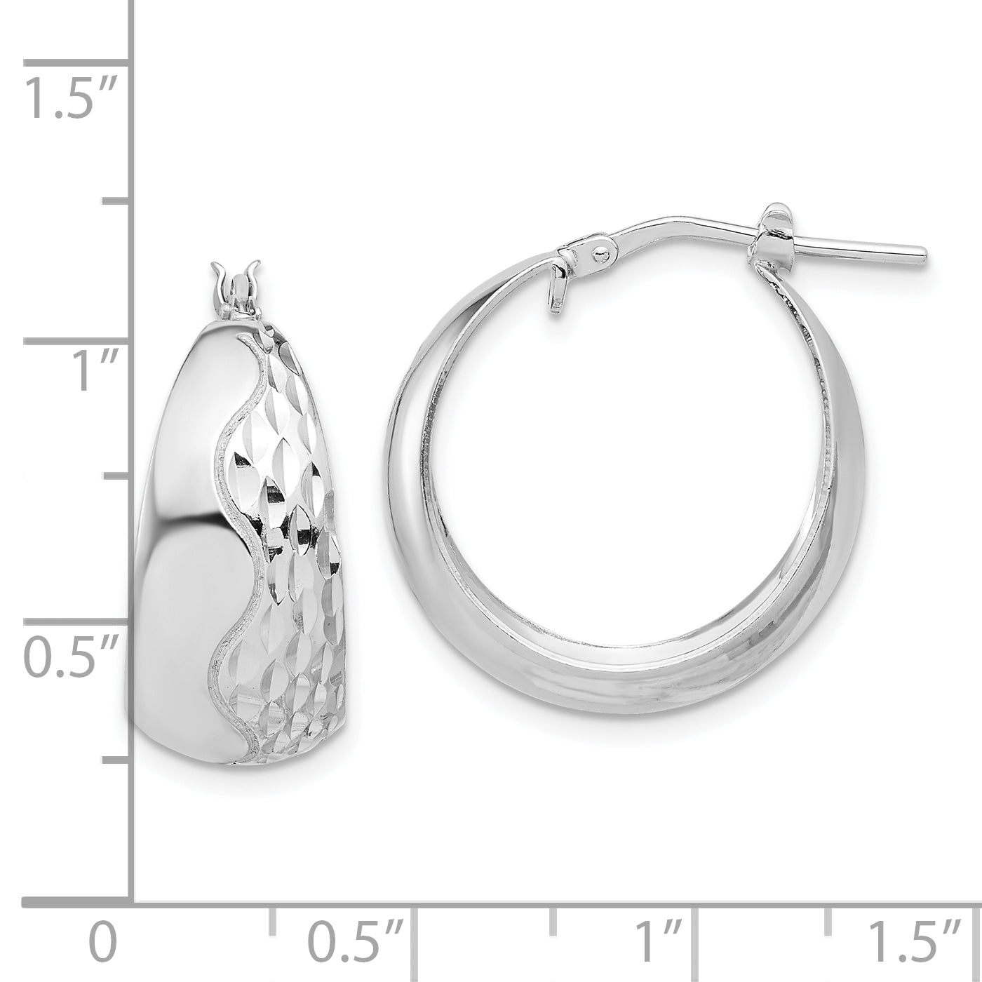 Sterling Silver Rhodium Plated Polished And Textured Hoop Earrings