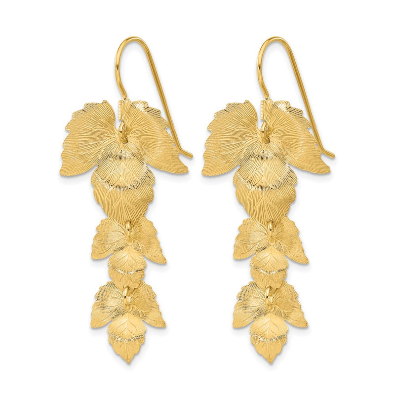 Sterling Silver Gold Plated Etched Leaves Dangle Earrings