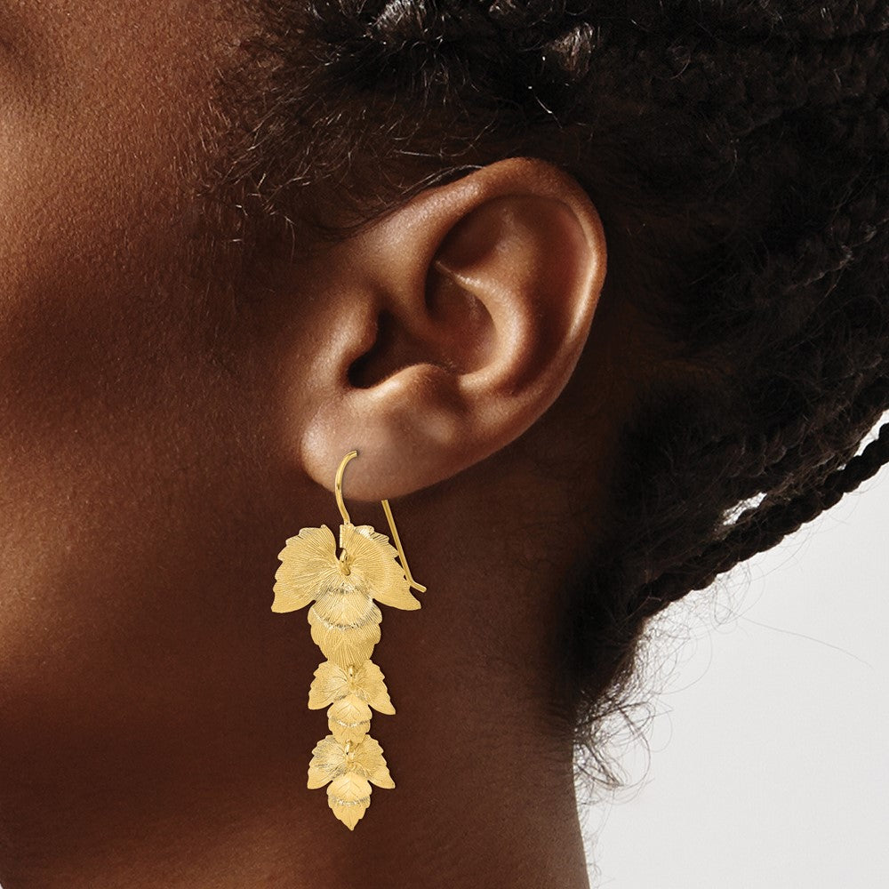 Sterling Silver Gold Plated Etched Leaves Dangle Earrings