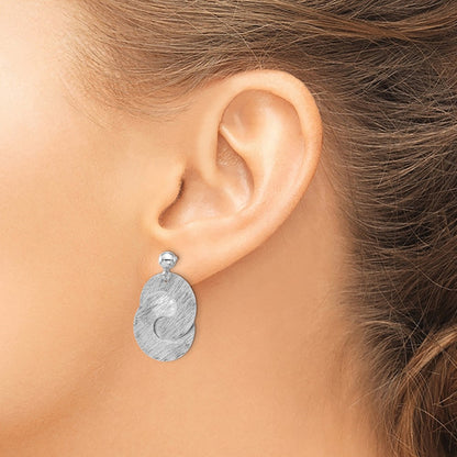 Sterling Silver Rhodium Plated Etched Circles Dangle Earrings