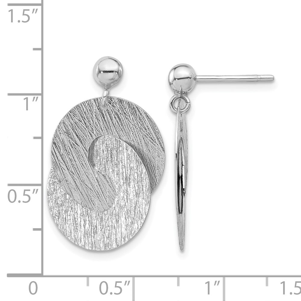 Sterling Silver Rhodium Plated Etched Circles Dangle Earrings