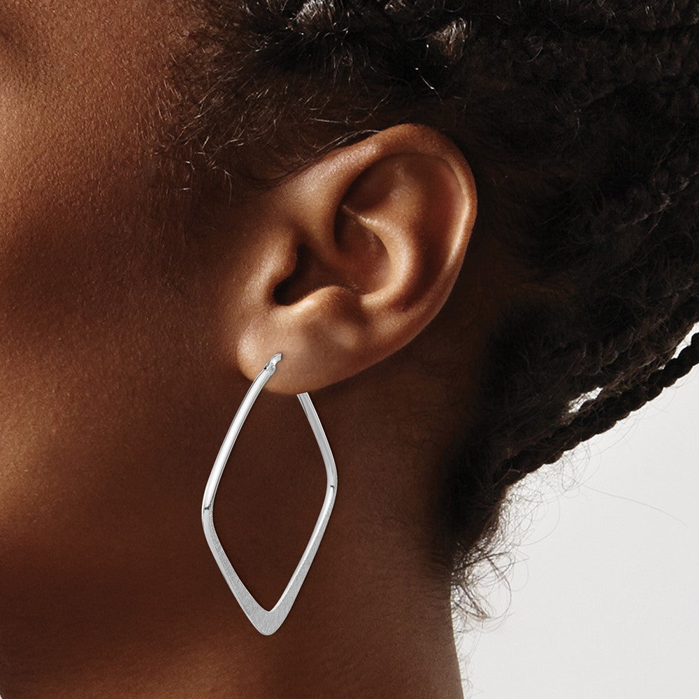 Sterling Silver Rhodium Plated Etched Square Hoop Earrings