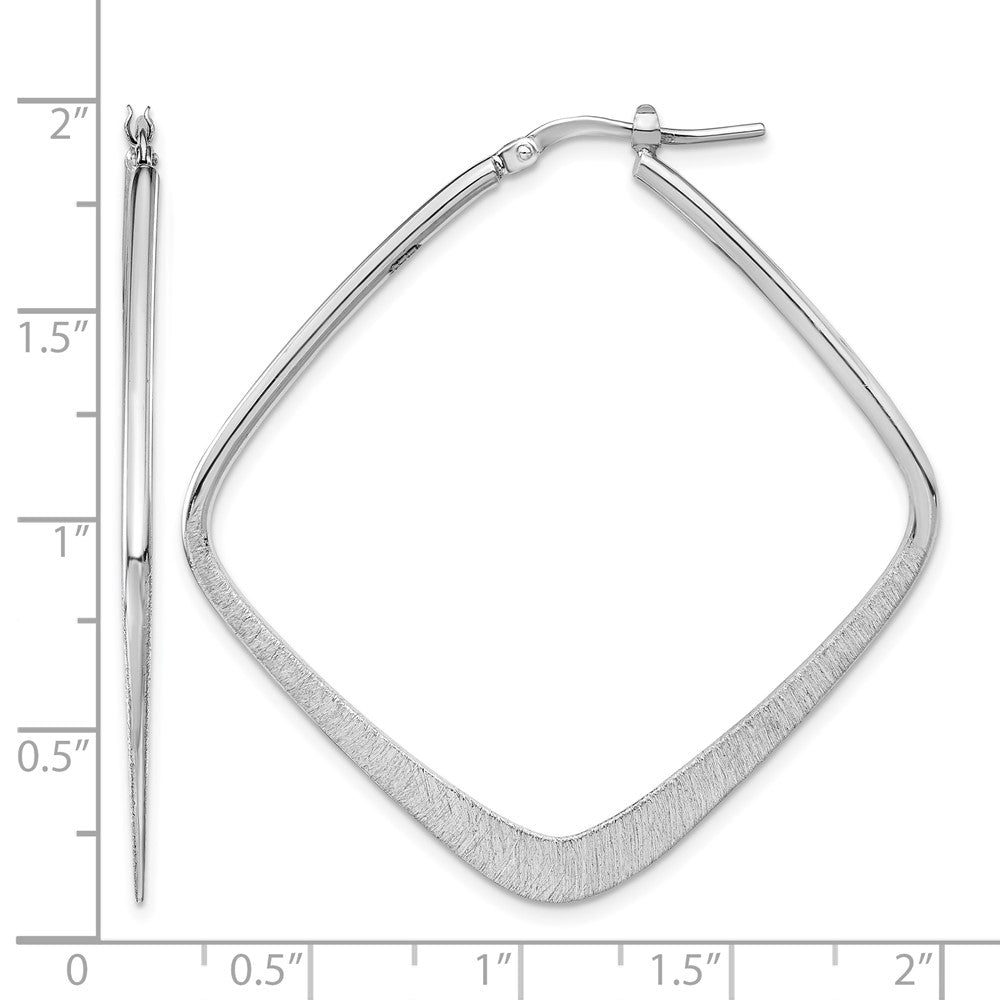 Sterling Silver Rhodium Plated Etched Square Hoop Earrings