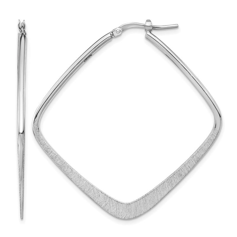 Sterling Silver Rhodium Plated Etched Square Hoop Earrings
