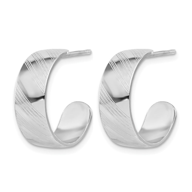 Sterling Silver Rh Plated Etched Stripe Hoop Earrings