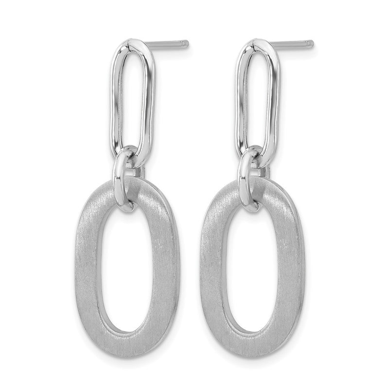 Sterling Silver Rh Plated Polished And Satin Oval Dangle Earrings