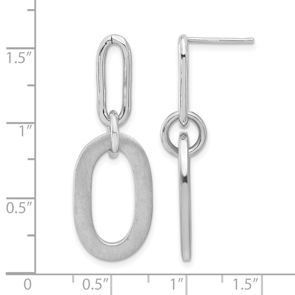 Sterling Silver Rh Plated Polished And Satin Oval Dangle Earrings