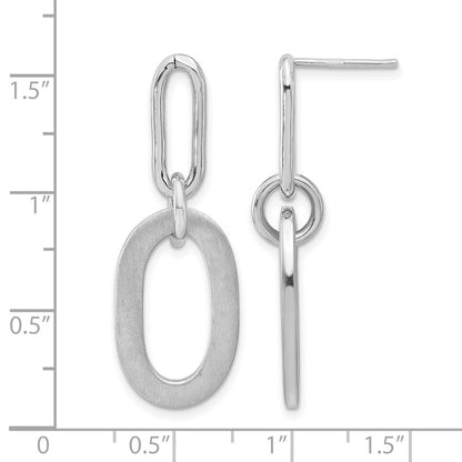 Sterling Silver Rh Plated Polished And Satin Oval Dangle Earrings