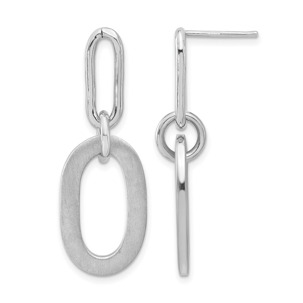 Sterling Silver Rh Plated Polished And Satin Oval Dangle Earrings